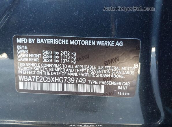 WBA7E2C5XHG739749 2017 BMW 7 SERIES Black Вид підкапотного простору