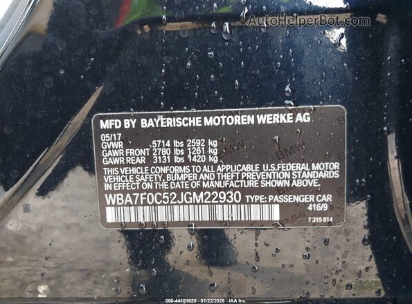 WBA7F0C52JGM22930 2018 BMW 7 SERIES Black Vista del compartimento del motor