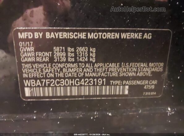 WBA7F2C30HG423191 2017 BMW ALPINA Черный Вид подкапотного пространства
