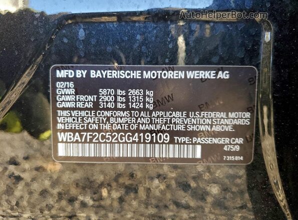 WBA7F2C52GG419109 2016 BMW 7 SERIES Black ძრავის განყოფილების ხედი