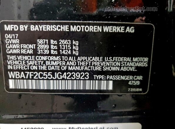 WBA7F2C55JG423923 2018 BMW 7 SERIES Black Вид підкапотного простору