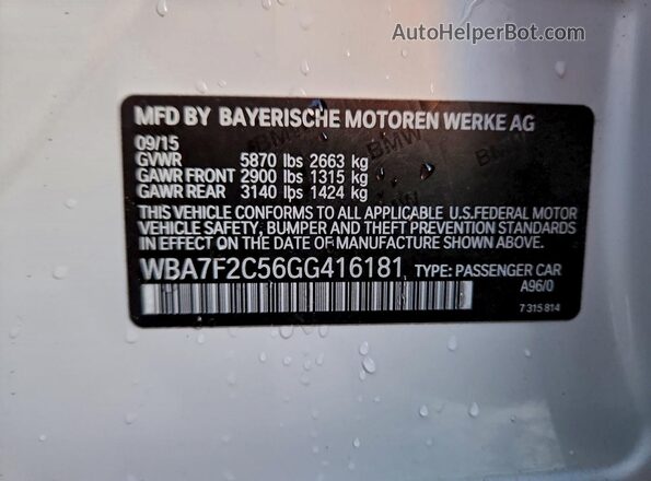 WBA7F2C56GG416181 2016 BMW 7 SERIES White Շարժիչի բաժամունքի տեսք