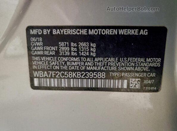WBA7F2C58KB239588 2019 BMW ALPINA Silver Շարժիչի բաժամունքի տեսք