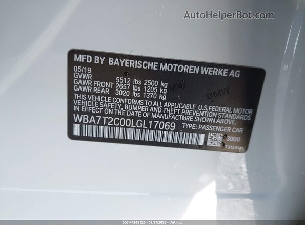 WBA7T2C00LGL17069 2020 BMW 7 SERIES White Engine compartment view