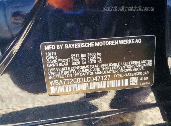 WBA7T2C03LCD47127 2020 BMW 7 SERIES Black Շարժիչի բաժամունքի տեսք