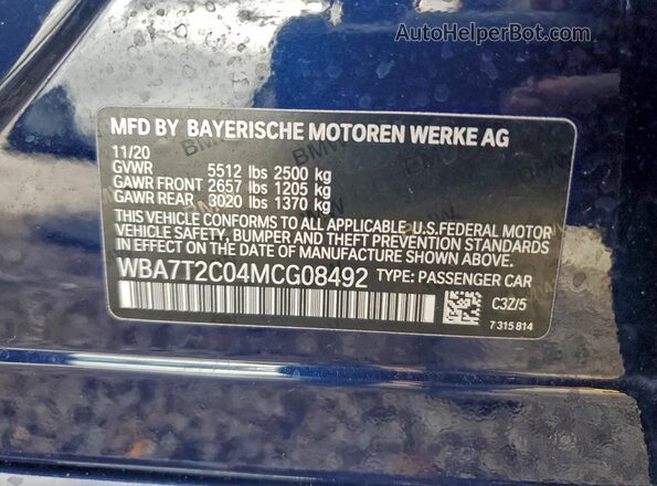 WBA7T2C04MCG08492 2021 BMW 7 SERIES Blue Вид підкапотного простору