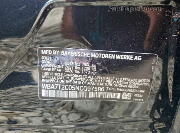WBA7T2C05NCG97586 2022 BMW 7 SERIES Черный Вид наклейки с VIN-кодом