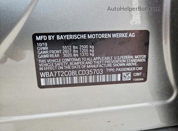 WBA7T2C08LCD35703 2020 BMW 7 SERIES Silver VIN sticker view