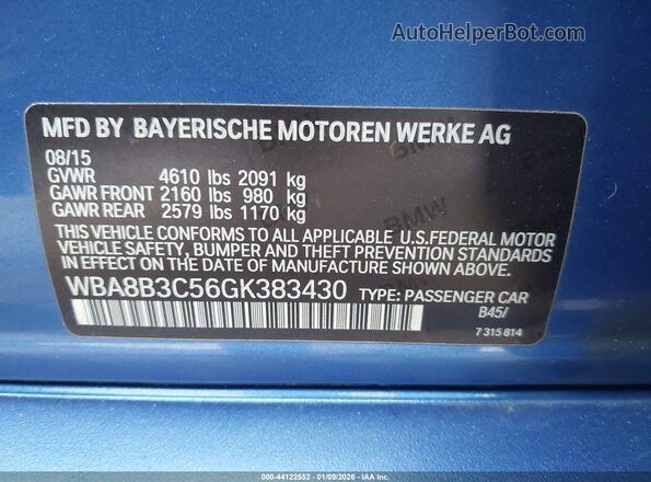 WBA8B3C56GK383430 2016 BMW 3 SERIES Blue ძრავის განყოფილების ხედი