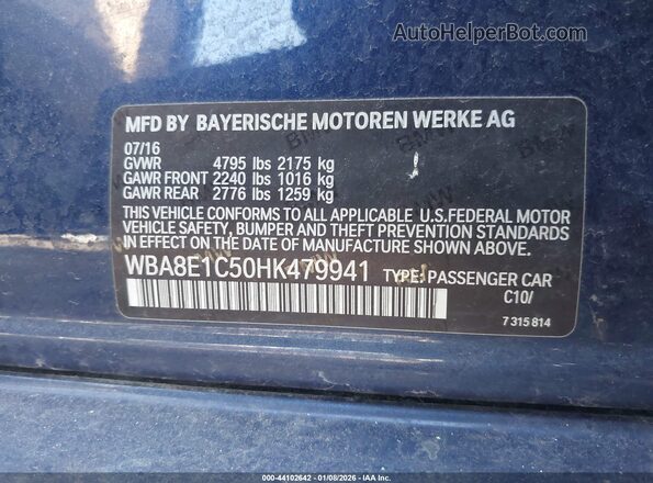 WBA8E1C50HK479941 2017 BMW 7 SERIES Blue 