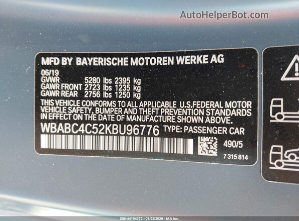 WBABC4C52KBU96776 2019 BMW M8 Blue Engine compartment view
