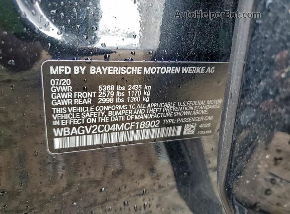 WBAGV2C04MCF18902 2021 BMW 8 SERIES Black Widok naklejki z numerem VIN
