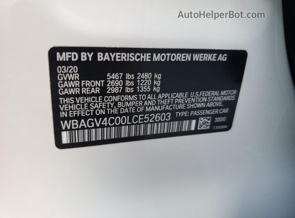 WBAGV4C00LCE52603 2020 BMW 8 SERIES White Вид підкапотного простору