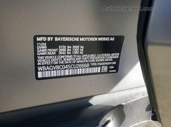 WBAGV8C04SCU26668 2025 BMW M8 Silver VIN sticker view
