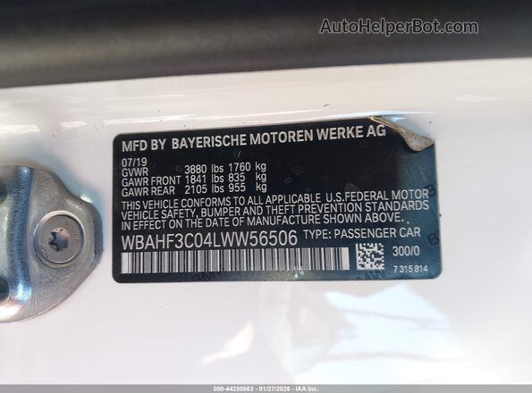 WBAHF3C04LWW56506 2020 BMW Z4 White Engine compartment view