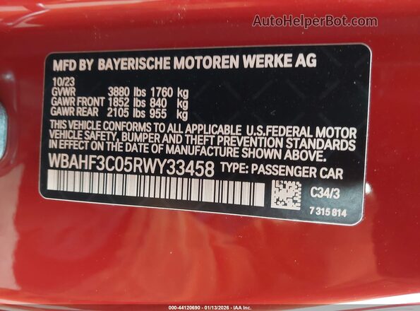 WBAHF3C05RWY33458 2024 BMW Z4 Red 