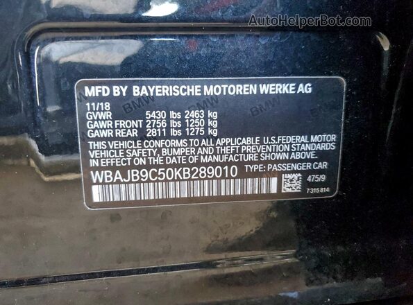 WBAJB9C50KB289010 2019 BMW M5 Black სალონის 360-გრადუსიანი ხედი