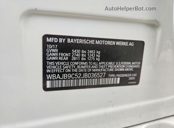 WBAJB9C52JB036527 2018 BMW M5 White ძრავის განყოფილების ხედი