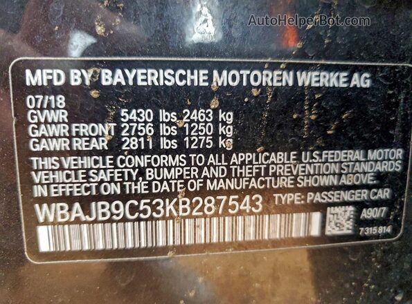 WBAJB9C53KB287543 2019 BMW M5 Charcoal ძრავის განყოფილების ხედი