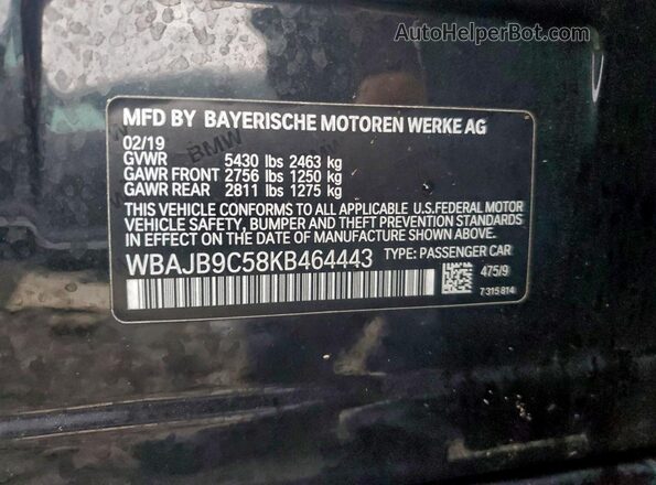 WBAJB9C58KB464443 2019 BMW M5 Black Engine compartment view