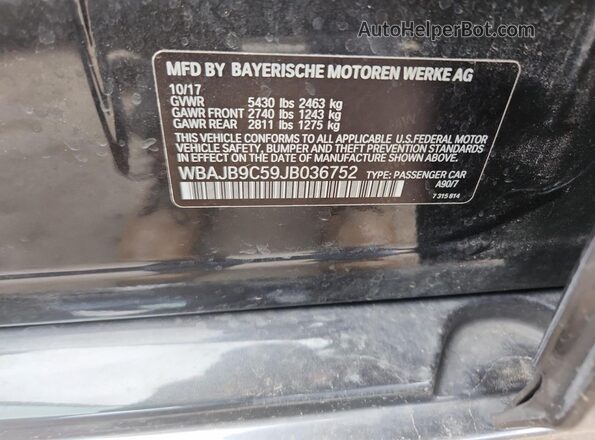 WBAJB9C59JB036752 2018 BMW M5 Gray 