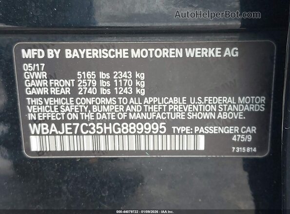 WBAJE7C35HG889995 2017 BMW 5 SERIES Black Вид підкапотного простору
