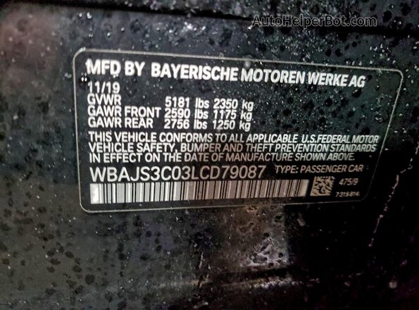 WBAJS3C03LCD79087 2020 BMW 5 SERIES Black Vista del compartimento del motor