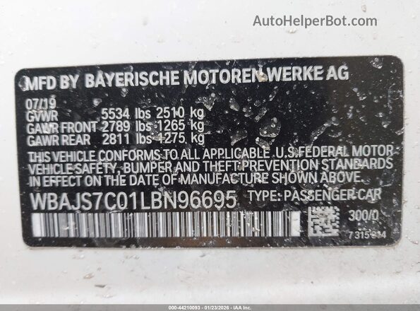 WBAJS7C01LBN96695 2020 BMW 5 SERIES White Вид підкапотного простору