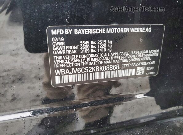 WBAJV6C52KBK08868 2019 BMW 6 SERIES Черный Вид наклейки с VIN-кодом