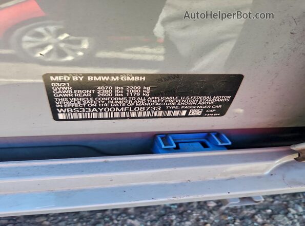 WBS33AY00MFL08733 2021 BMW M3 Gray ძრავის განყოფილების ხედი
