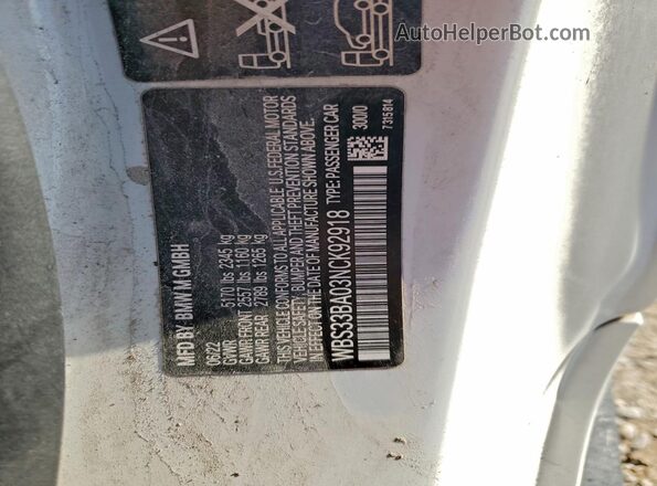 WBS33BA03NCK92918 2022 BMW M4 White 