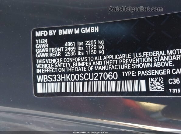 WBS33HK00SCU27060 2025 BMW M4 Gray Вид підкапотного простору