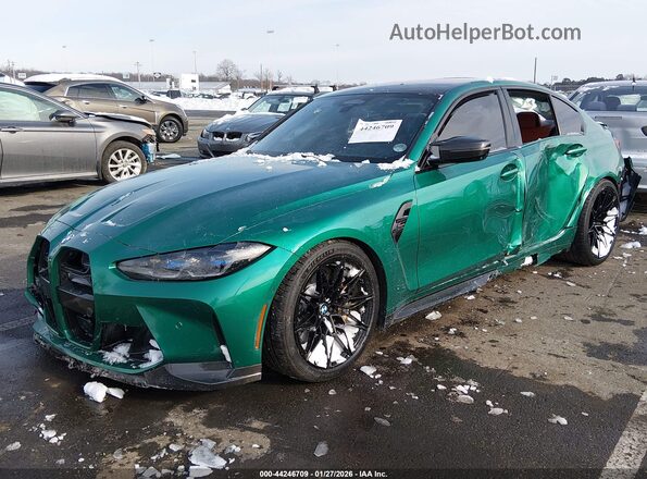 WBS43AY07NFL83340 2022 BMW M3 Green Առջևի ձախ երեք քառորդ տեսարան