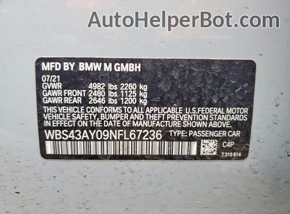 WBS43AY09NFL67236 2022 BMW M3 Gray Engine compartment view