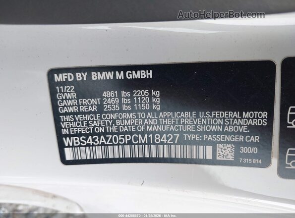 WBS43AZ05PCM18427 2023 BMW M4 White 