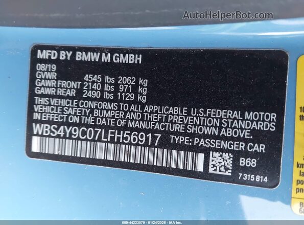WBS4Y9C07LFH56917 2020 BMW M4 Blue Շարժիչի բաժամունքի տեսք