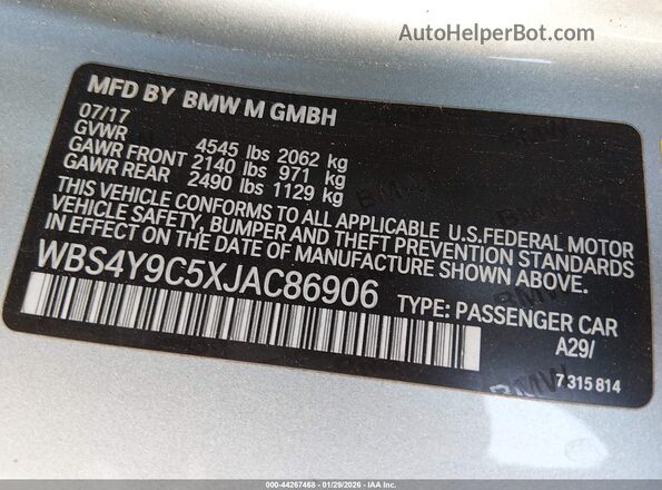 WBS4Y9C5XJAC86906 2018 BMW M4 Light Blue 