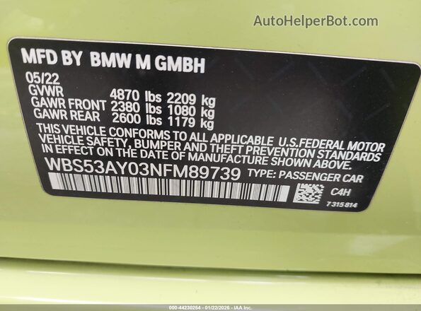 WBS53AY03NFM89739 2022 BMW M3 Yellow Engine compartment view