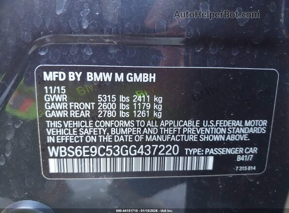 WBS6E9C53GG437220 2016 BMW M6 Black Вид підкапотного простору
