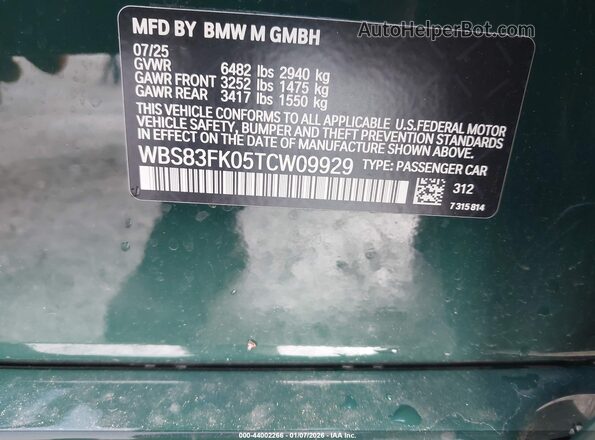 WBS83FK05TCW09929 2026 BMW M5 Green Engine compartment view