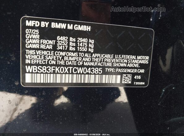 WBS83FK0XTCW04385 2026 BMW M5 Black Engine compartment view
