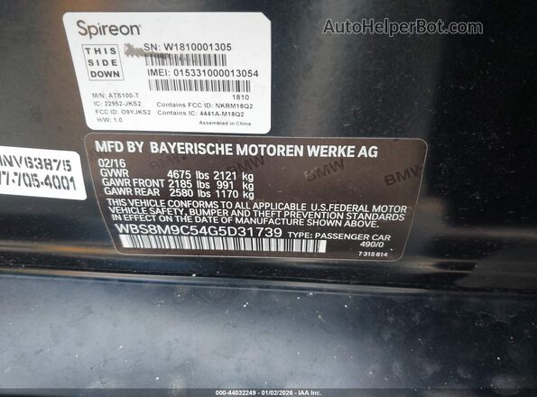 WBS8M9C54G5D31739 2016 BMW M3 Black Вид підкапотного простору