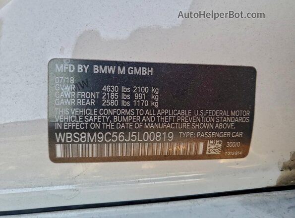 WBS8M9C56J5L00819 2018 BMW M3 White 