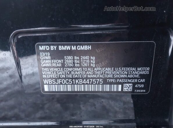 WBSJF0C51KB447575 2019 BMW M5 Black Engine compartment view