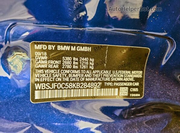 WBSJF0C58KB284892 2019 BMW M5 Blue Շարժիչի բաժամունքի տեսք