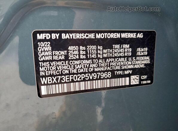 WBX73EF02P5V97968 2023 BMW X1 Gray VIN կոդի պիտակի տեսք