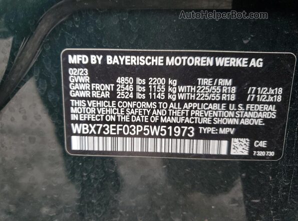 WBX73EF03P5W51973 2023 BMW X1 Зеленый Вид наклейки с VIN-кодом