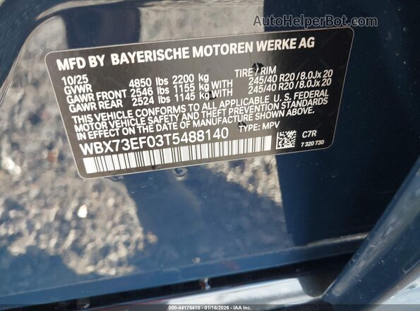 WBX73EF03T5488140 2026 BMW X1 Blue Вид підкапотного простору