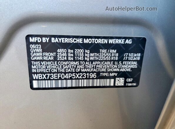 WBX73EF04P5X23196 2023 BMW X1 Gray Engine compartment view