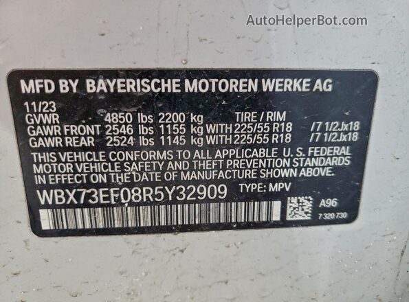WBX73EF08R5Y32909 2024 BMW X1 White Vista interior de 360 grados